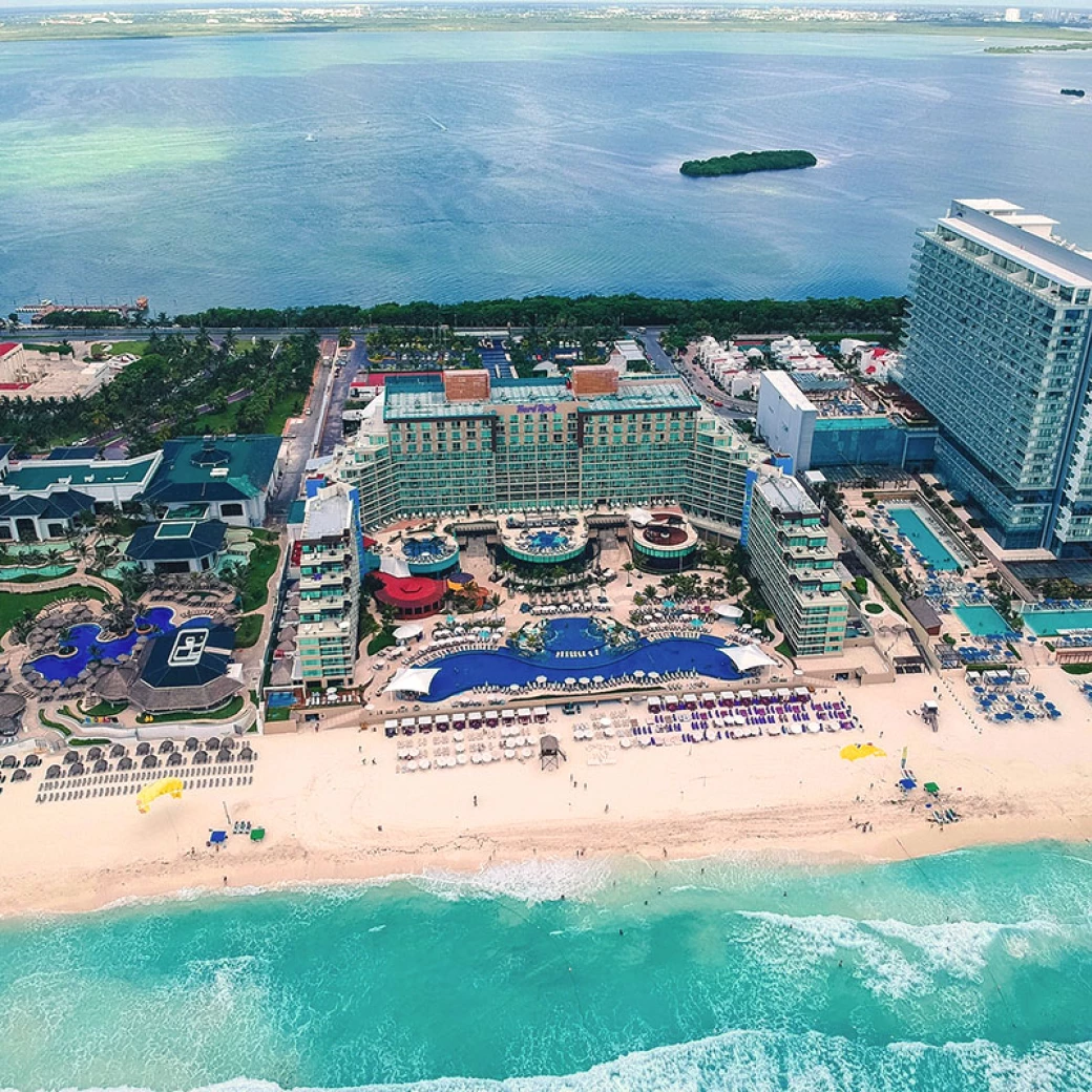 Hard Rock Hotel Cancun all-inclusive beachfront resort with lively pools, entertainment, and ocean views in Cancun, Mexico.
