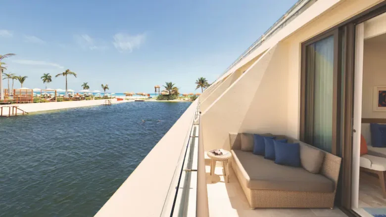 Resort View Master Double balcony with lounge seating and scenic resort views at Hyatt Ziva Cancun.
